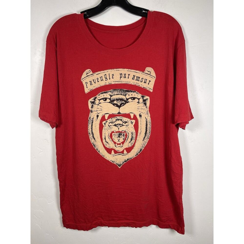 Authenticated Gucci Red L Aveugle Par Amour Tiger T Shirt Size Large